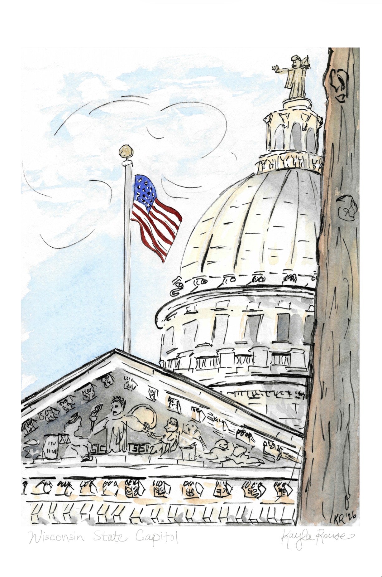 Wisconsin State Capitol, Madison WI - Unframed mixed media Print