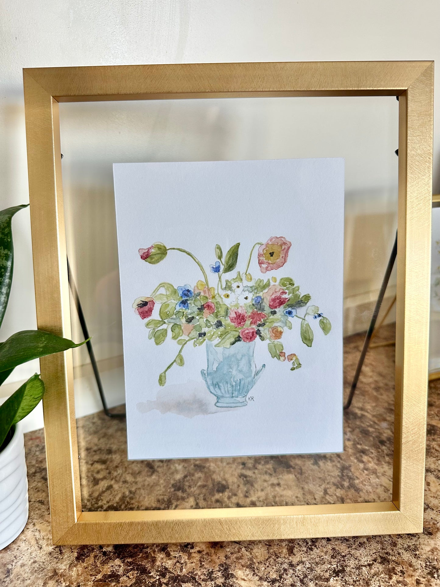 ORIGINAL Elegant Bouquet Watercolor Painting - Framed