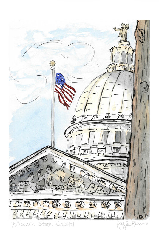 Wisconsin State Capitol, Madison WI - Unframed mixed media Print