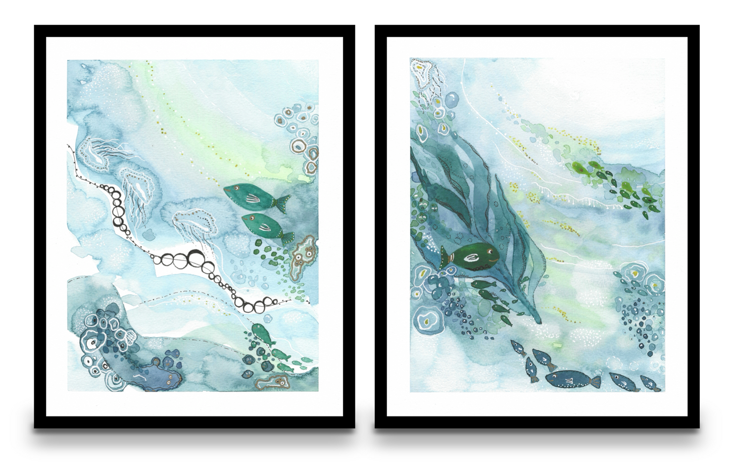Under the Sea - Unframed mixed media print pair